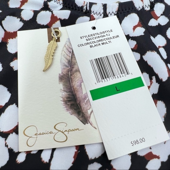 Jessica Simpson Estilo Black White Print Halter Neck One Piece Swimsuit L NWT - Picture 6 of 13